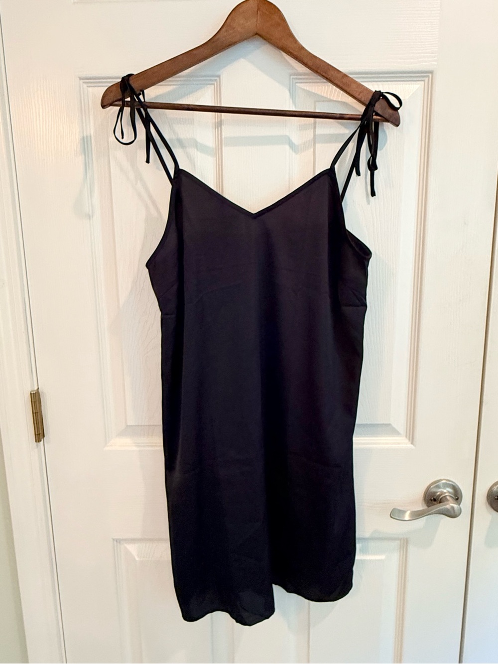 Black Satin Sleep Dress with Tie Straps